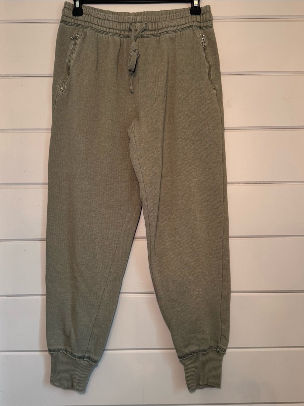 Aerie Olive Green Front Zipper Pocket Fleece Joggers - Size Small Regular